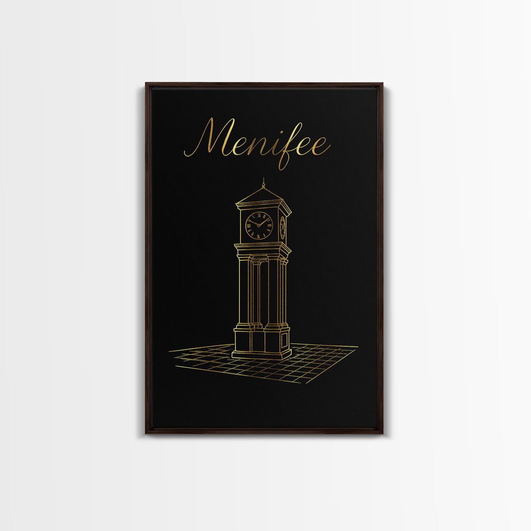 Menifee Travel Poster, Canvas Print, Black Gold Minimalist Art, Menifee Travel Art, City Art Print, Travel Wall Art, Travel Art Print