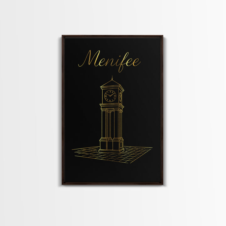 Menifee Travel Poster, Canvas Print, Black Gold Minimalist Art, Menifee Travel Art, City Art Print, Travel Wall Art, Travel Art Print