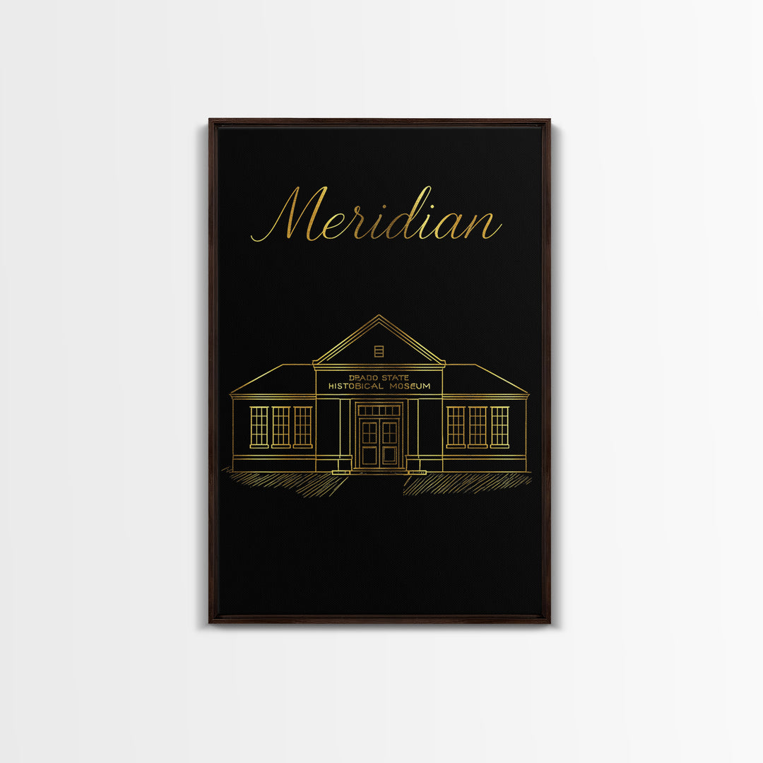 Meridian Travel Poster, Framed Canvas Print, Minimalist Gold Line Art, Meridian Art Print, Vintage City Art, Travel Poster Set