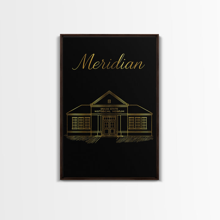 Meridian Travel Poster, Framed Canvas Print, Minimalist Gold Line Art, Meridian Art Print, Vintage City Art, Travel Poster Set