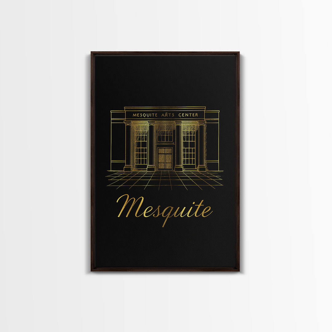 Mesquite Texas Travel Poster, Framed Canvas Print, Minimalist Gold Line Art, Mesquite Poster Print, Gift For Travelers, City Travel Prints