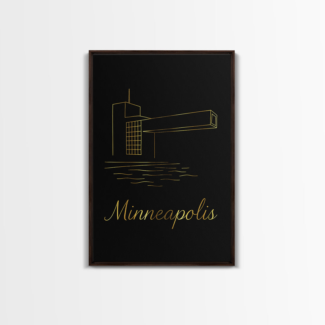 Minneapolis Minnesota Travel Poster, Canvas Print, Black Gold Minimalist Art, Minneapolis Art Print, City Illustration, Vintage City Art