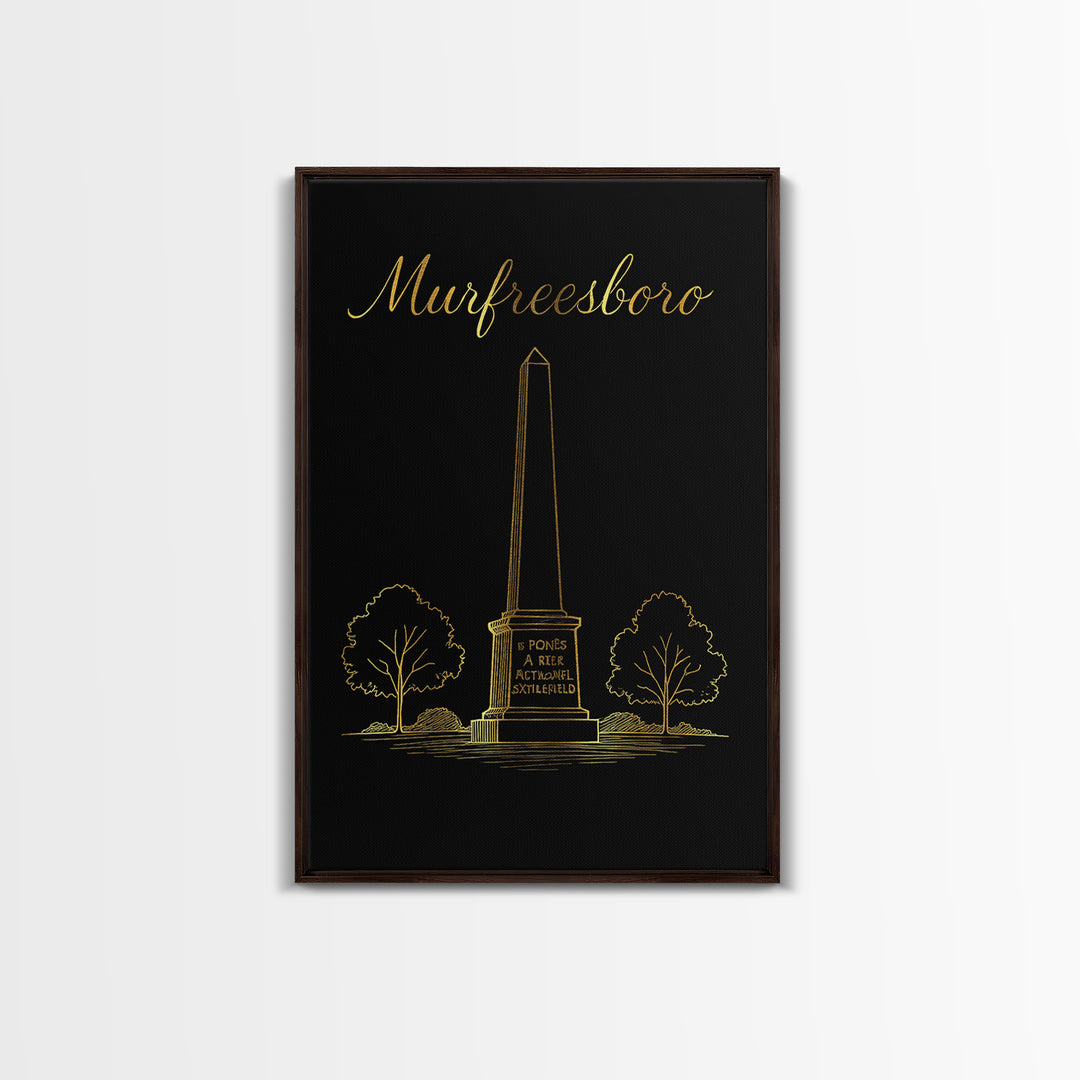Murfreesboro Tennessee Travel Poster, Canvas Print, Gold Outline Poster Art, Murfreesboro City Art, Retro Travel Print, Wanderlust Decor