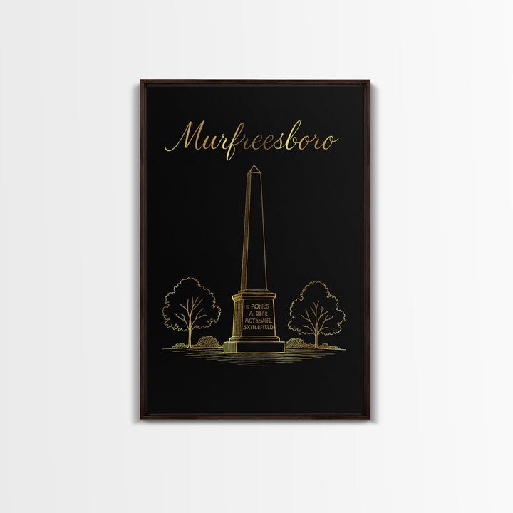 Murfreesboro Tennessee Travel Poster, Canvas Print, Gold Outline Poster Art, Murfreesboro City Art, Retro Travel Print, Wanderlust Decor