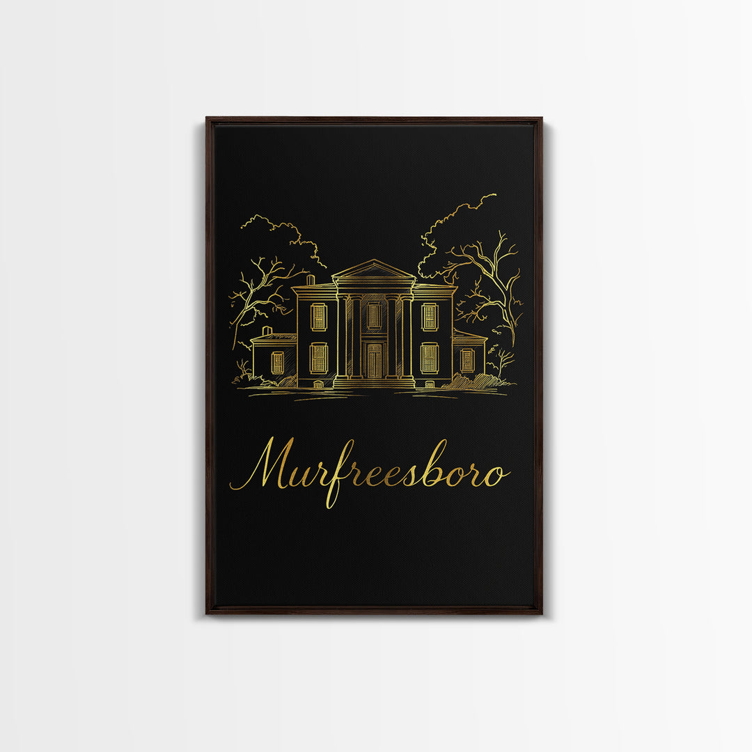 Murfreesboro Travel Poster, Framed Canvas Print, Black Gold Minimalist Art, Murfreesboro Art Print, Travel Art Print, City Art Print