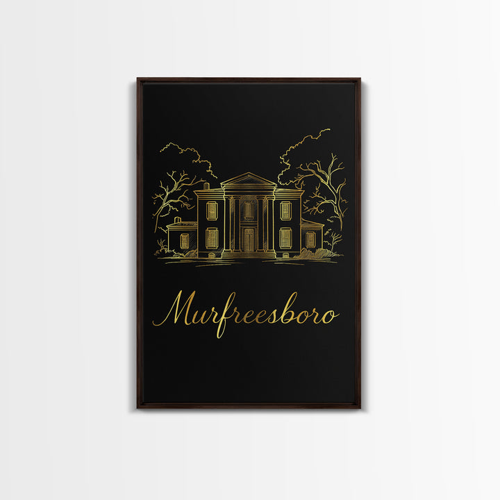 Murfreesboro Travel Poster, Framed Canvas Print, Black Gold Minimalist Art, Murfreesboro Art Print, Travel Art Print, City Art Print