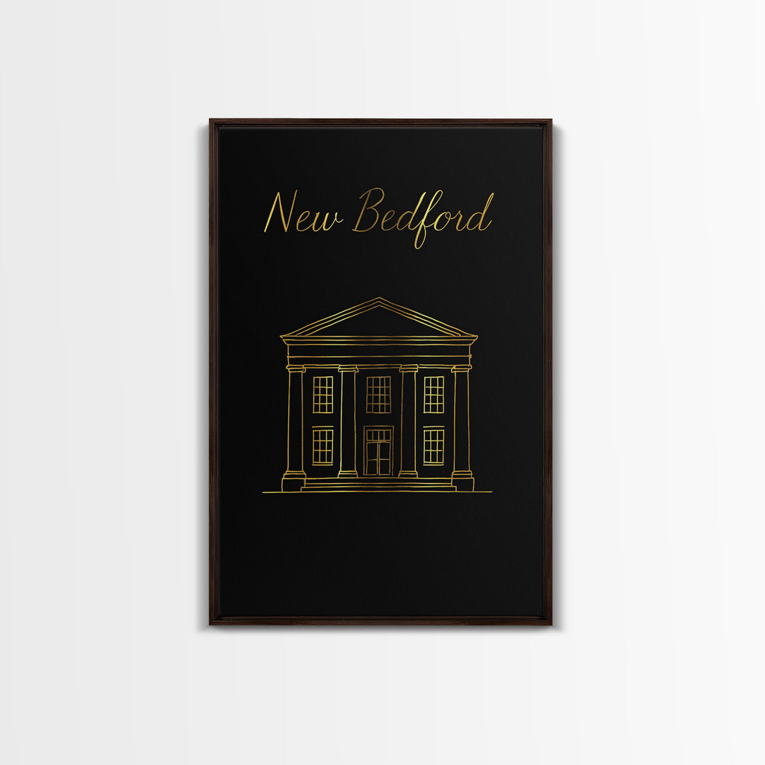 New Bedford Massachusetts Travel Poster, Canvas Print, Black Gold Minimalist Art, New Bedford Art Print, Retro Travel Print, Wall Decor