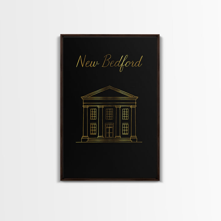 New Bedford Massachusetts Travel Poster, Canvas Print, Black Gold Minimalist Art, New Bedford Art Print, Retro Travel Print, Wall Decor