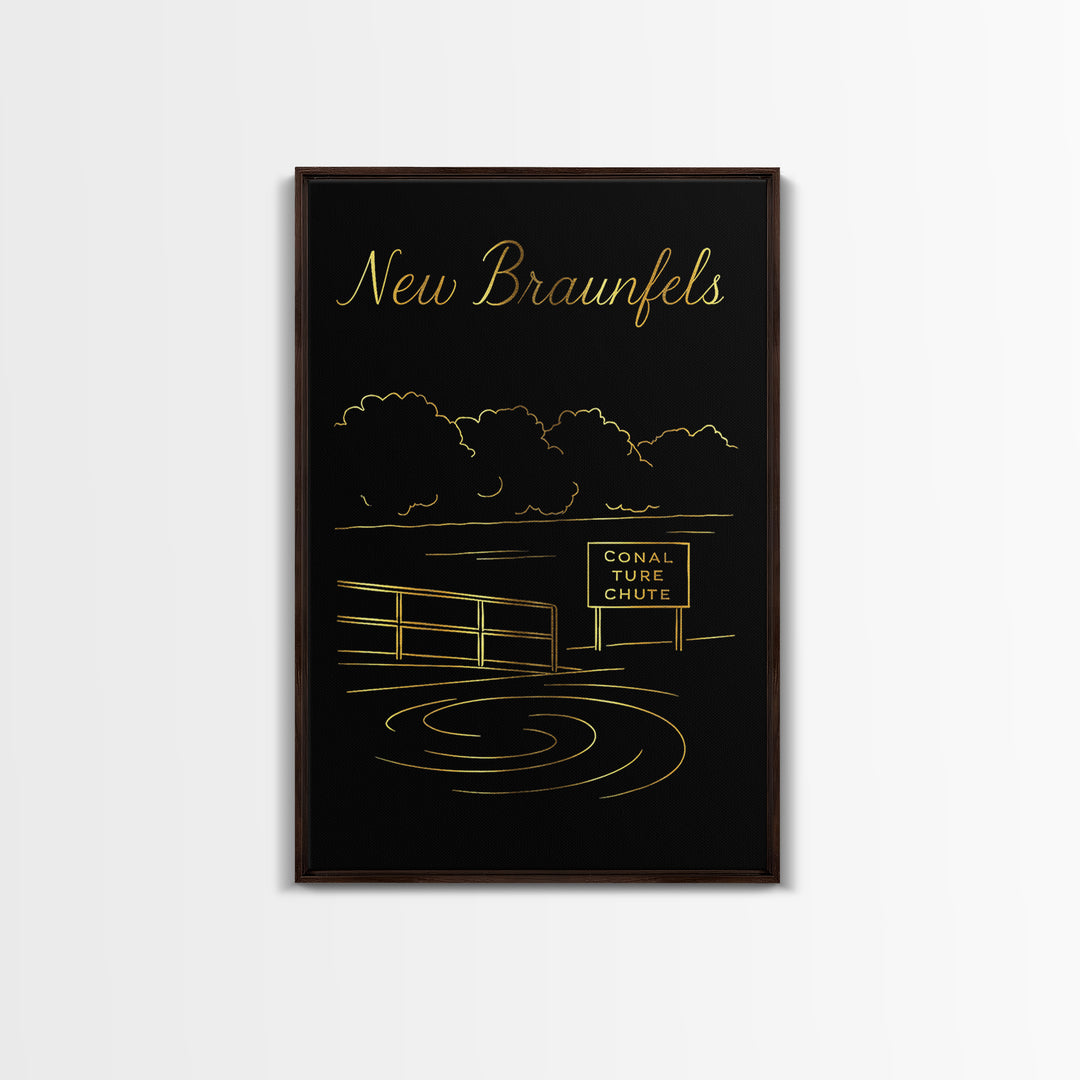 New Braunfels Texas Travel Poster, Canvas Print, Gold Outline Poster Art, New Braunfels Poster Print, Vintage Travel Art, City Art Print