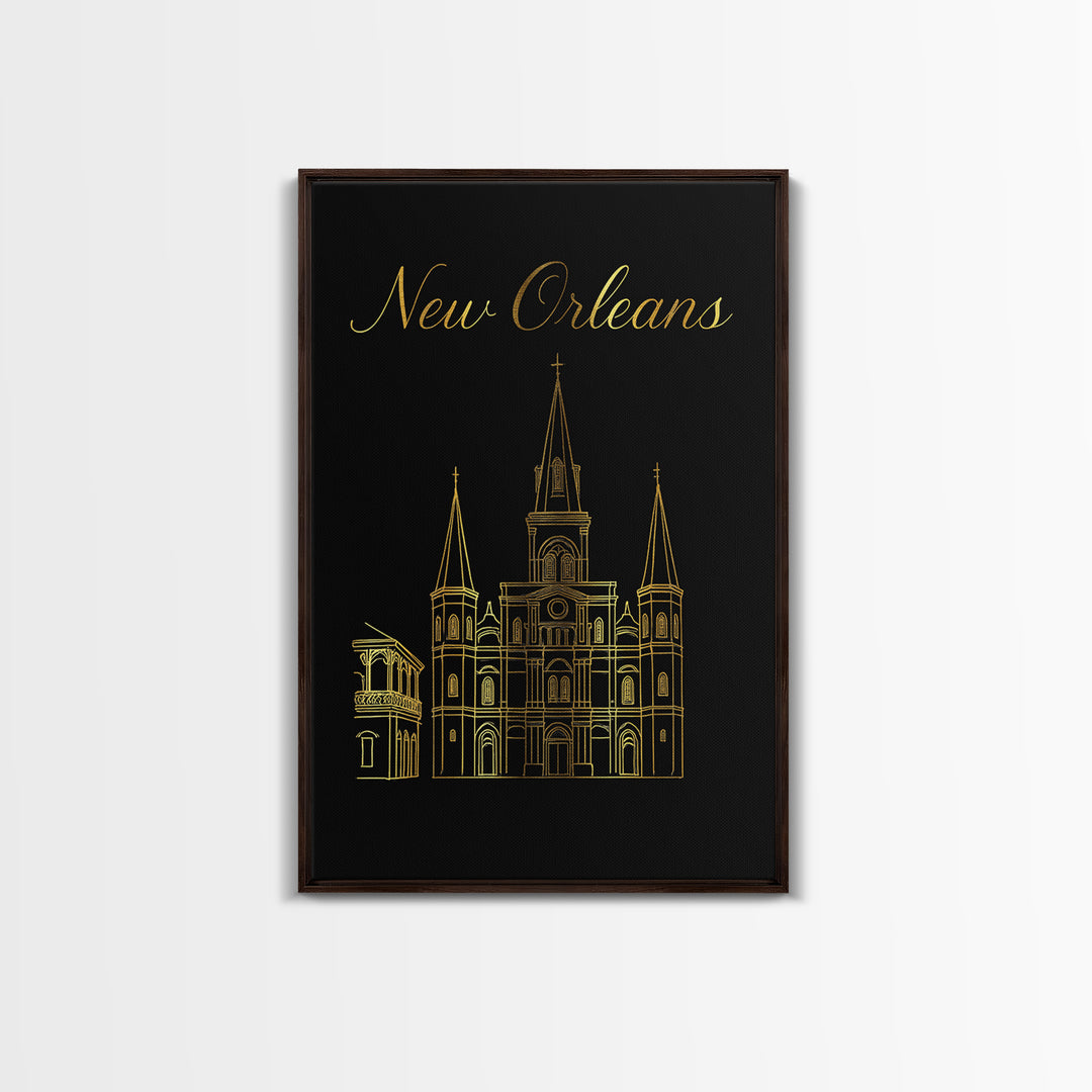 New Orleans Louisiana Travel Poster, Canvas Print, Black Gold Minimalist Art, New Orleans Poster Print, Travel Poster Set, Travel Prints