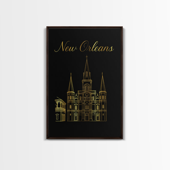 New Orleans Louisiana Travel Poster, Canvas Print, Black Gold Minimalist Art, New Orleans Poster Print, Travel Poster Set, Travel Prints