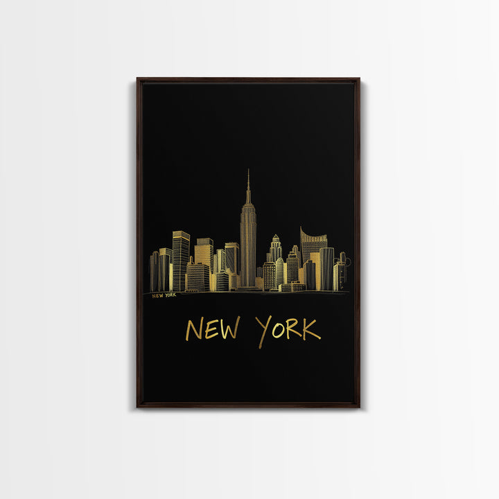 New York Travel Poster, Canvas Print, Minimalist Gold Line Art, New York Wall Art, Living Room Wall Art, Eclectic Wall Decor, Wall Art