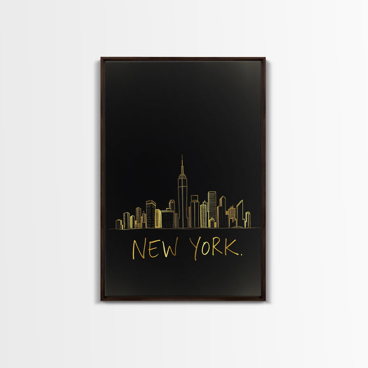New York Travel Poster, Canvas Print, Minimalist Gold Line Art, New York Poster Print, Travel Poster Art, Travel Wall Decor, City Poster