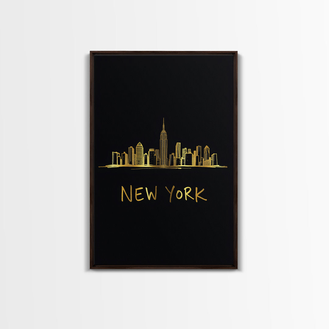 New York Travel Poster, Canvas Print, Black Gold Minimalist Art, New York Travel Art, Eclectic Wall Decor, City Art Print, Poster Print