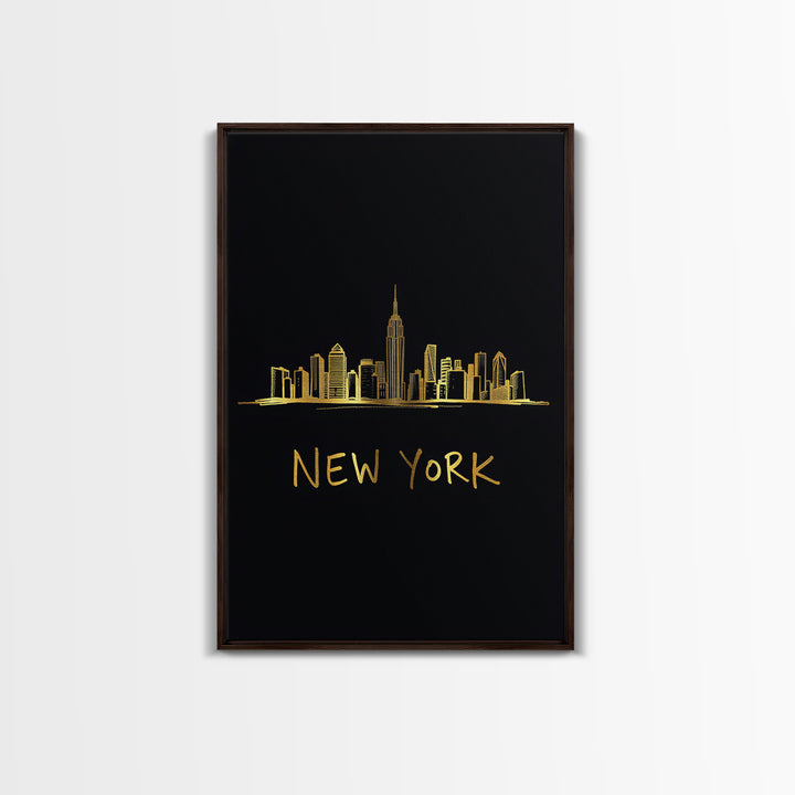 New York Travel Poster, Canvas Print, Black Gold Minimalist Art, New York Travel Art, Eclectic Wall Decor, City Art Print, Poster Print
