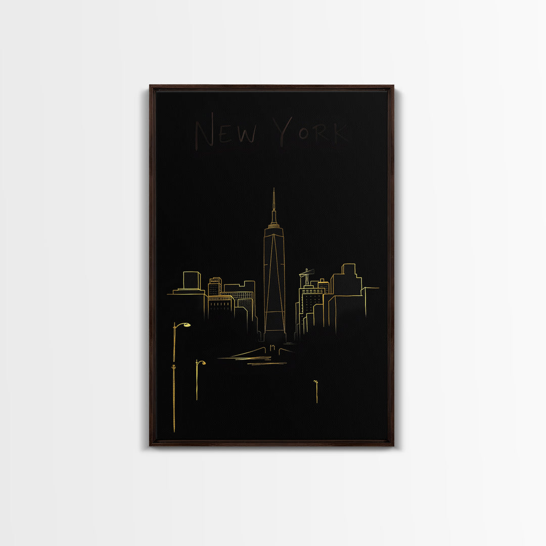 New York Travel Poster, Canvas Print, Gold Outline Poster Art, New York Poster Print, Travel Poster Set, Fine Art Print, Poster Art