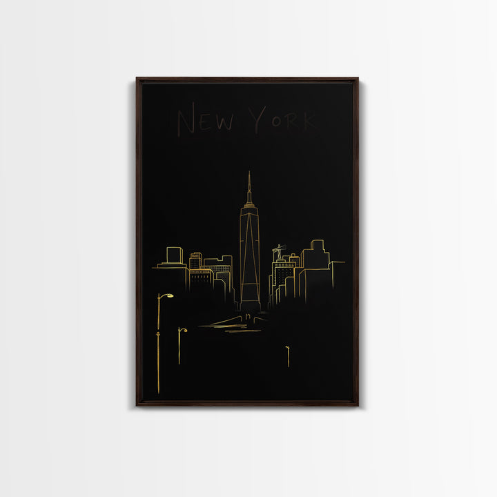 New York Travel Poster, Canvas Print, Gold Outline Poster Art, New York Poster Print, Travel Poster Set, Fine Art Print, Poster Art