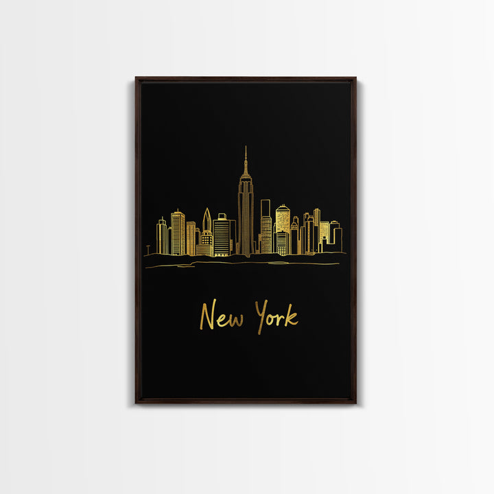 New York Travel Poster, Canvas Print, Dark Minimalist Wall Art, New York City Art, Home Office Decor, Living Room Wall Art, Travel Gift