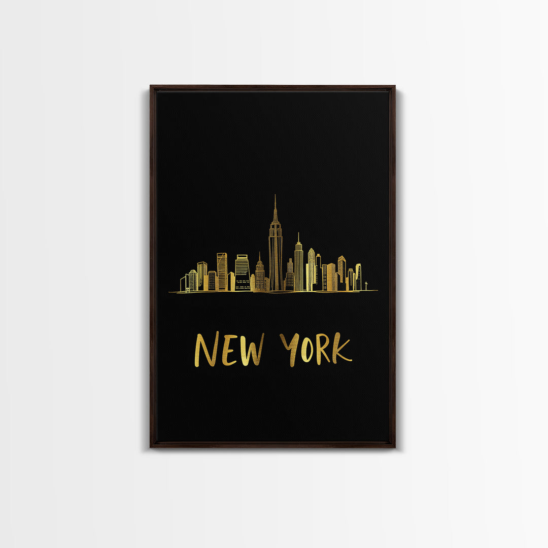 New York Travel Poster, Canvas Print, Minimalist Gold Line Art, New York Poster Print, Wanderlust Decor, Eclectic Wall Decor, Poster Art