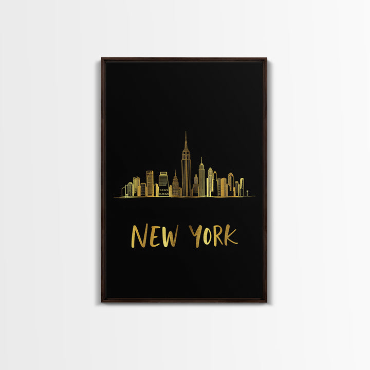 New York Travel Poster, Canvas Print, Minimalist Gold Line Art, New York Poster Print, Wanderlust Decor, Eclectic Wall Decor, Poster Art
