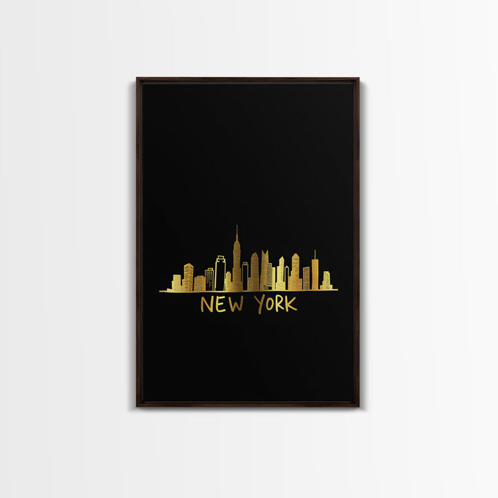 New York Travel Poster, Framed Canvas Print, Gold Outline Poster Art, New York Poster Print, Retro Travel Print, Vintage City Poster