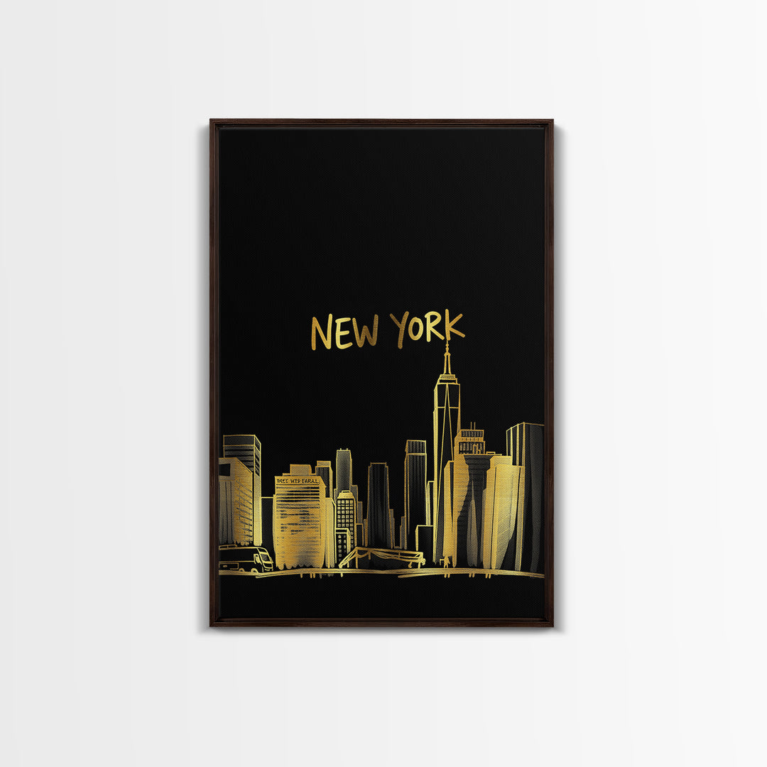 New York Travel Poster, Canvas Print, Black Gold Minimalist Art, New York Art Print, City Travel Prints, City Art Print, Travel Poster Set