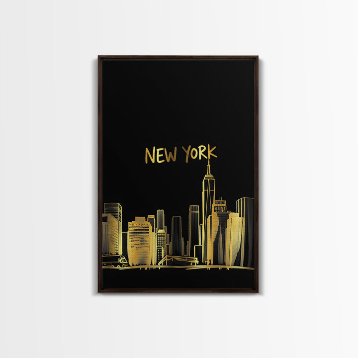 New York Travel Poster, Canvas Print, Black Gold Minimalist Art, New York Art Print, City Travel Prints, City Art Print, Travel Poster Set