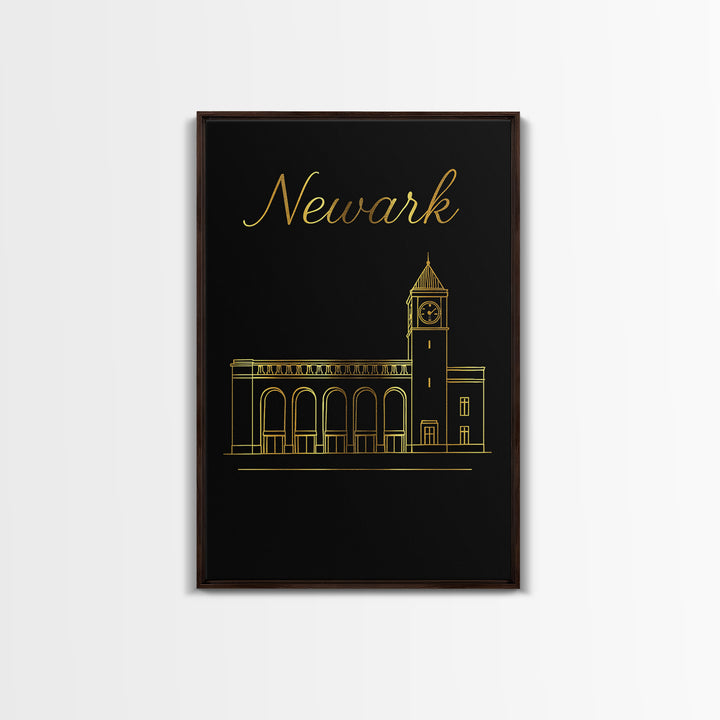 Newark New Jersey Travel Poster, Canvas Print, Minimalist Gold Line Art, Newark Art Print, Wall Art, Travel Art Print, Wanderlust Decor