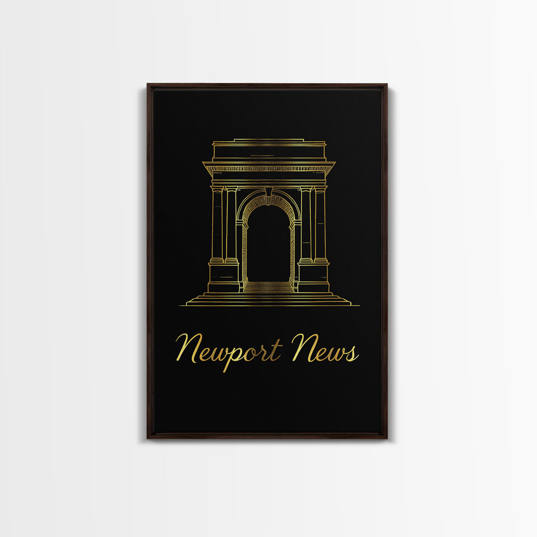 Newport News Travel Poster, Framed Canvas Print, Dark Minimalist Wall Art, Newport News Travel Art, Wanderlust Decor, Eclectic Wall Decor