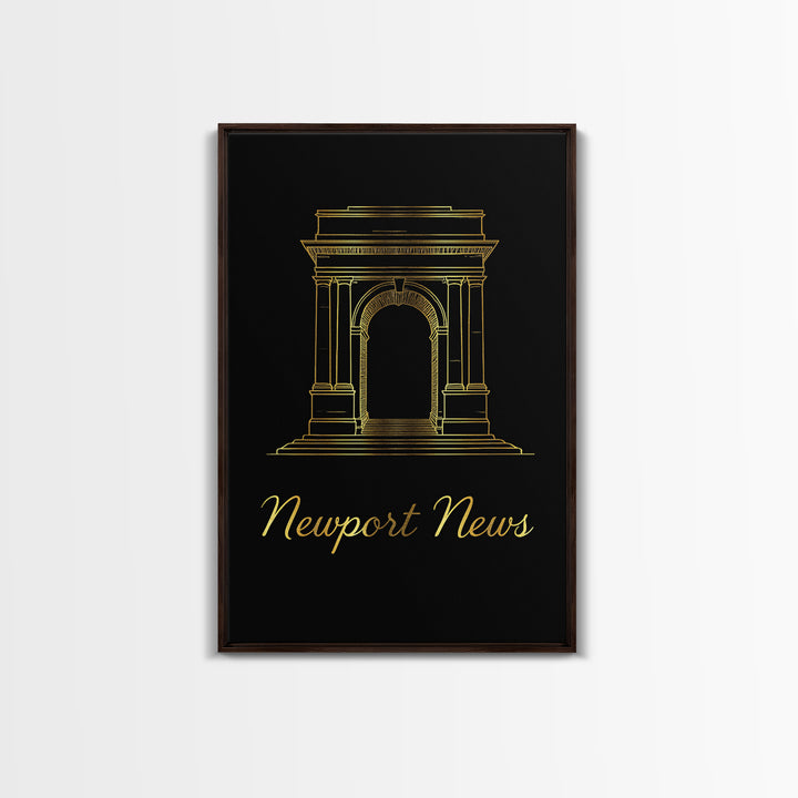 Newport News Travel Poster, Framed Canvas Print, Dark Minimalist Wall Art, Newport News Travel Art, Wanderlust Decor, Eclectic Wall Decor