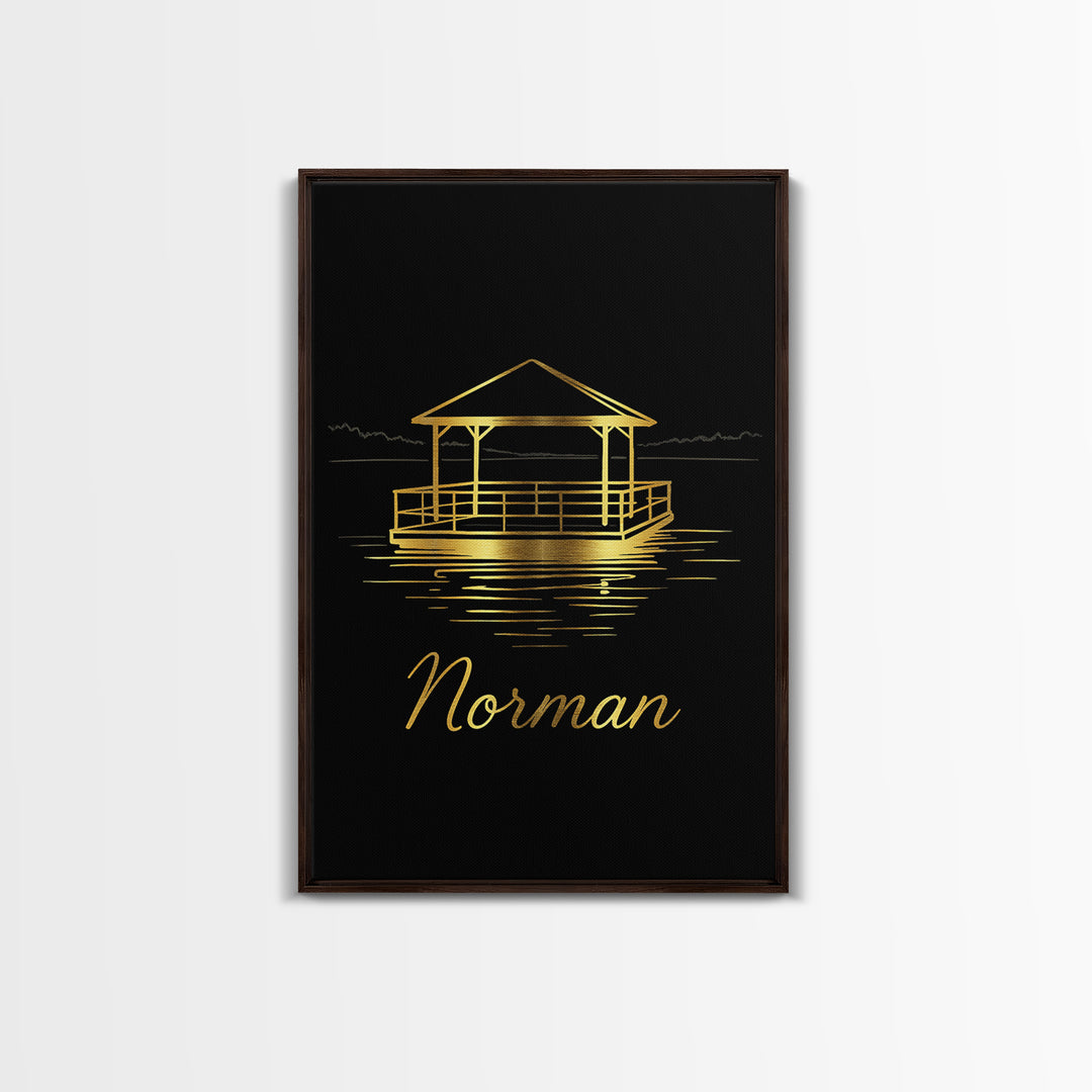 Norman Oklahoma Travel Poster, Canvas Print, Gold Outline Poster Art, Norman Poster Print, Travel Wall Art, City Travel Prints, Wall Decor
