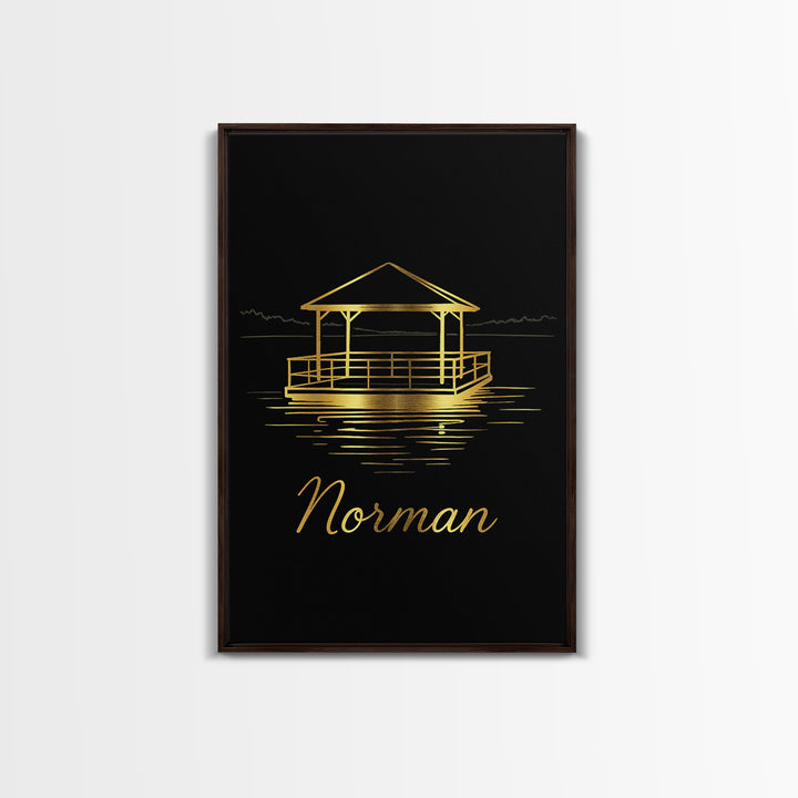 Norman Oklahoma Travel Poster, Canvas Print, Gold Outline Poster Art, Norman Poster Print, Travel Wall Art, City Travel Prints, Wall Decor