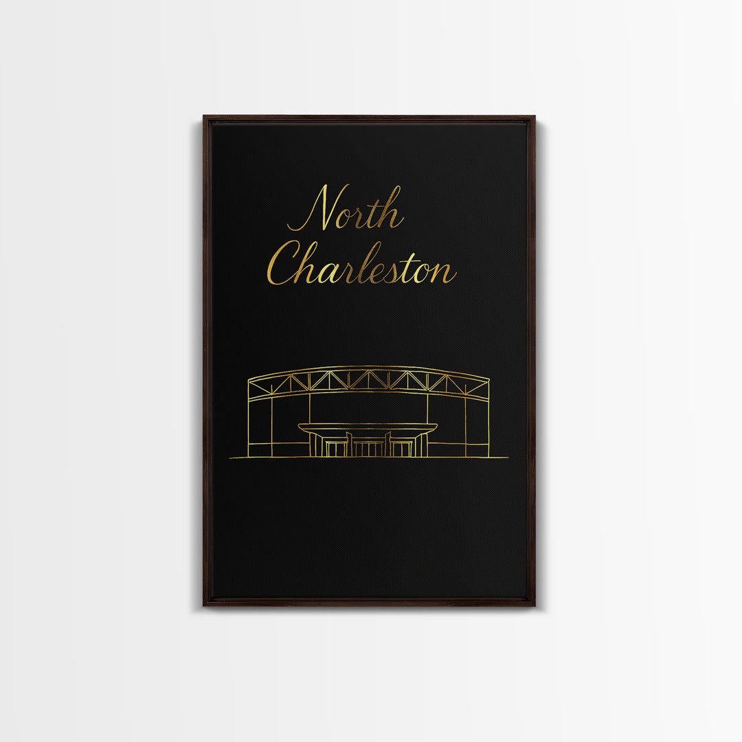 North Charleston South Carolina Travel Poster, Canvas Print, Gold Outline Poster Art, North Charleston Poster Print, Living Room Wall Art