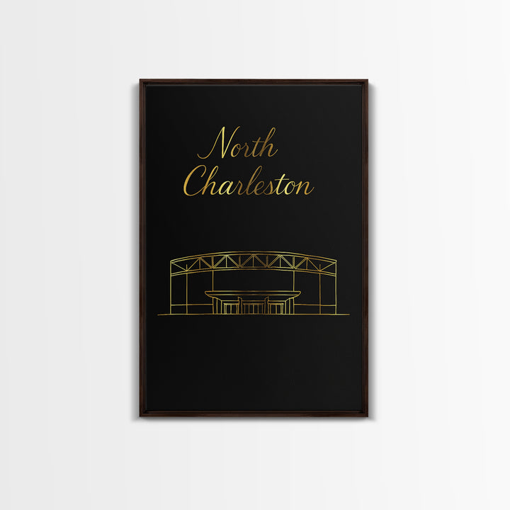 North Charleston South Carolina Travel Poster, Canvas Print, Gold Outline Poster Art, North Charleston Poster Print, Living Room Wall Art