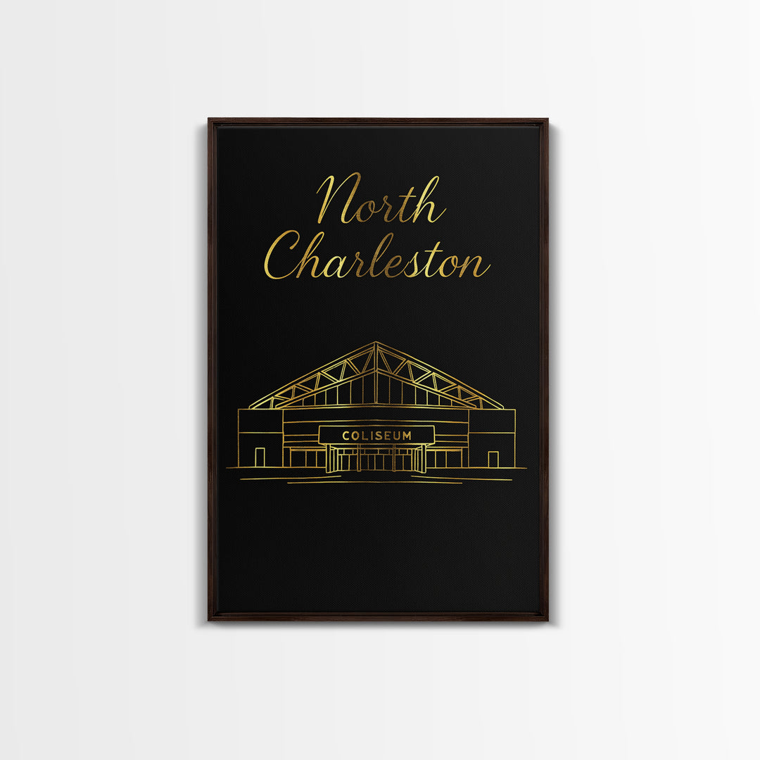 North Charleston Travel Poster, Canvas Print, Black Gold Minimalist Art, North Charleston City Art, Travel Poster Set, Retro Travel Print