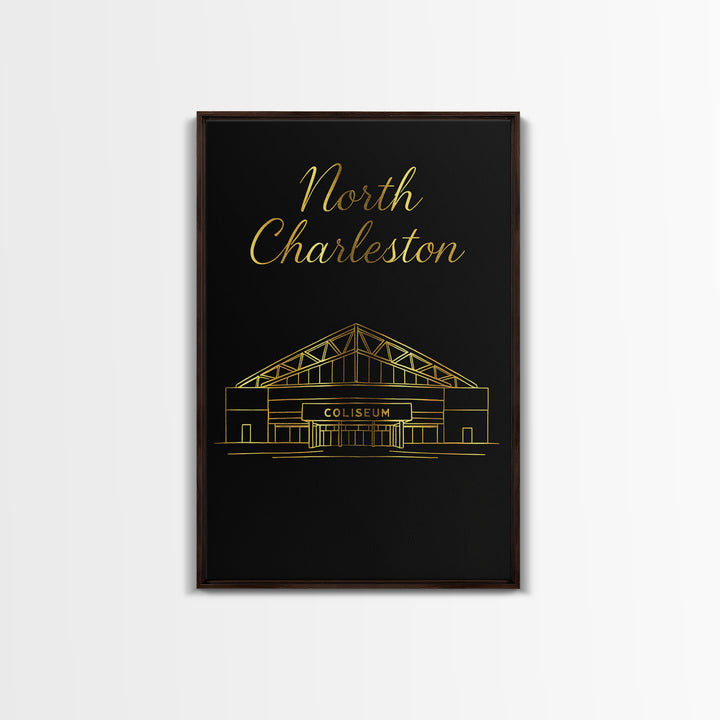 North Charleston Travel Poster, Canvas Print, Black Gold Minimalist Art, North Charleston City Art, Travel Poster Set, Retro Travel Print