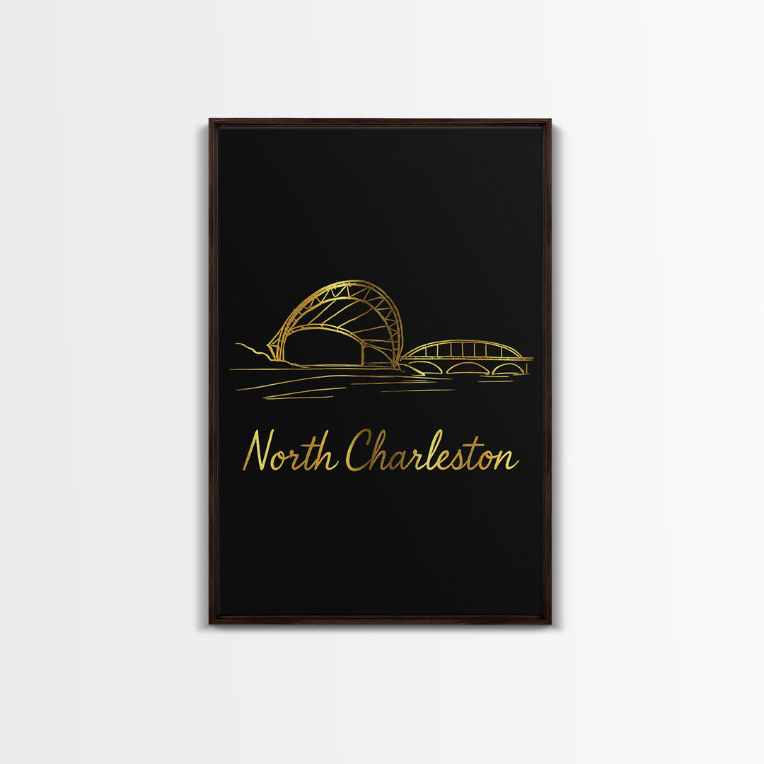 North Charleston Travel Poster, Canvas Print, Dark Minimalist Wall Art, North Charleston Wall Art, Travel Poster Art, City Illustration