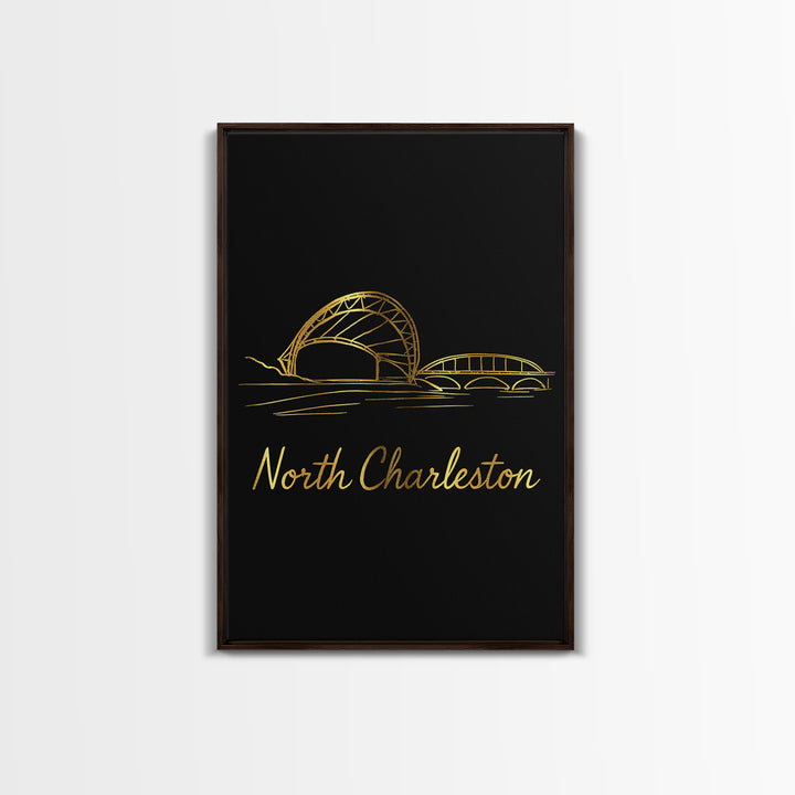 North Charleston Travel Poster, Canvas Print, Dark Minimalist Wall Art, North Charleston Wall Art, Travel Poster Art, City Illustration