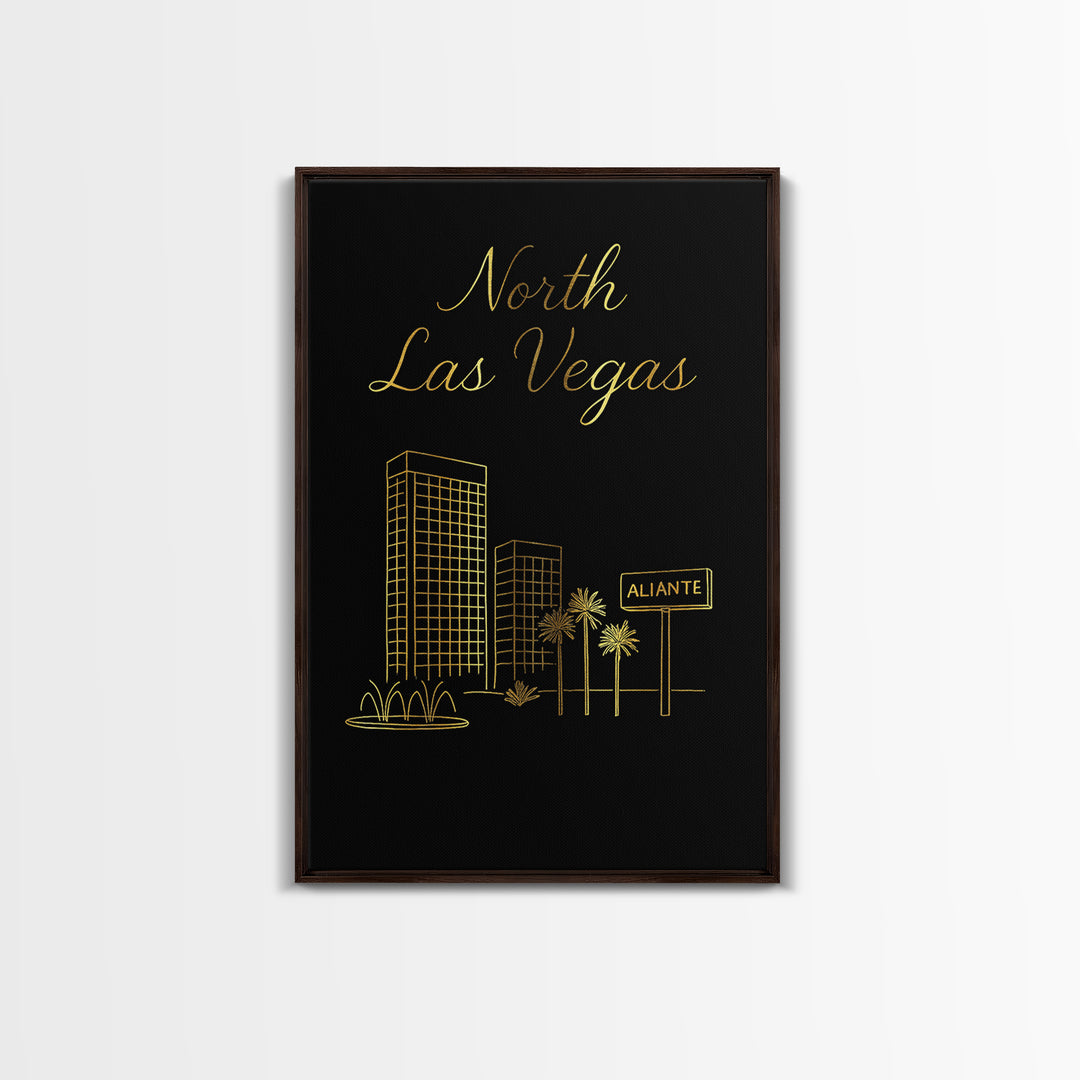 North Las Vegas Nevada Travel Poster, Canvas Print, Gold Outline Poster Art, North Las Vegas Art Print, Vintage City Art, Vintage Travel Art