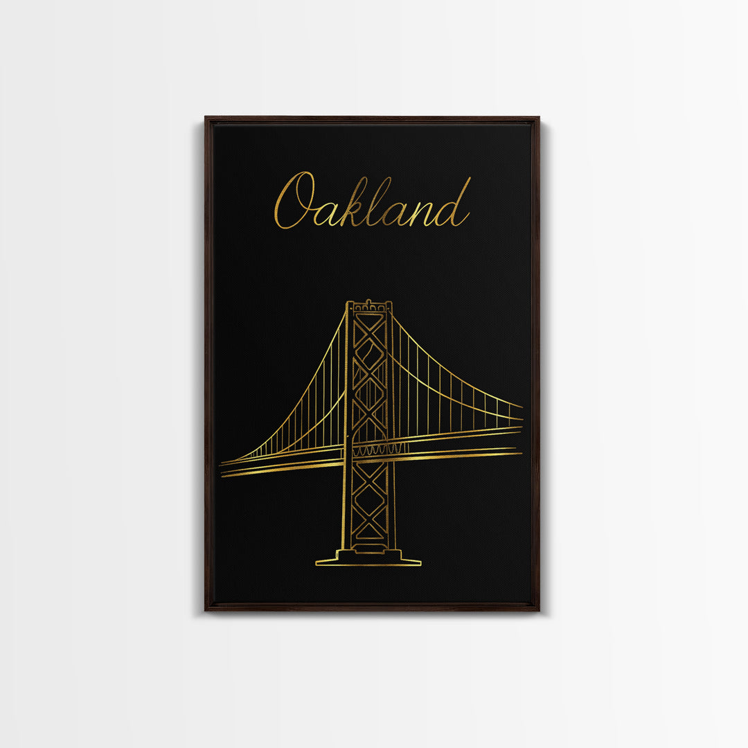 Oakland Travel Poster, Framed Canvas Print, Minimalist Gold Line Art, Oakland City Art, Travel Poster Art, City Travel Prints, Design 2