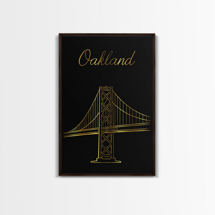 Oakland Travel Poster, Framed Canvas Print, Minimalist Gold Line Art, Oakland City Art, Travel Poster Art, City Travel Prints, Design 2