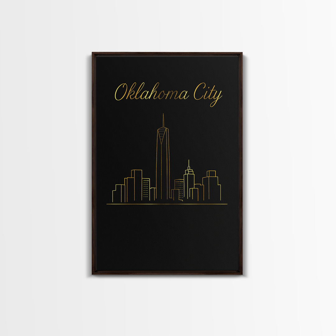 Oklahoma City Oklahoma Travel Poster, Canvas Print, Minimalist Gold Line Art, Oklahoma City Wall Art, Wall Decor, Retro Travel Print