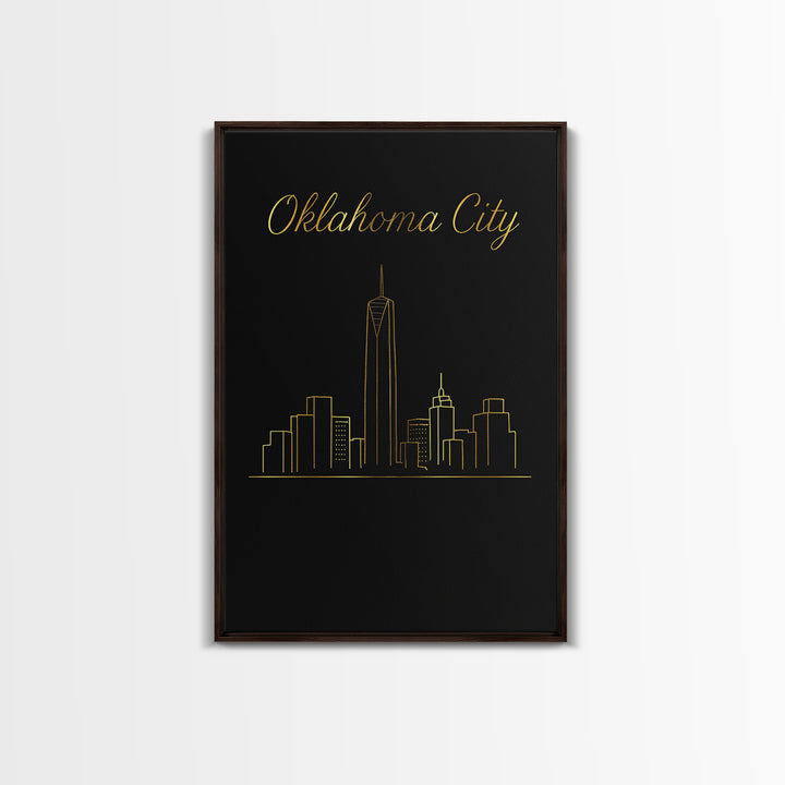 Oklahoma City Oklahoma Travel Poster, Canvas Print, Minimalist Gold Line Art, Oklahoma City Wall Art, Wall Decor, Retro Travel Print