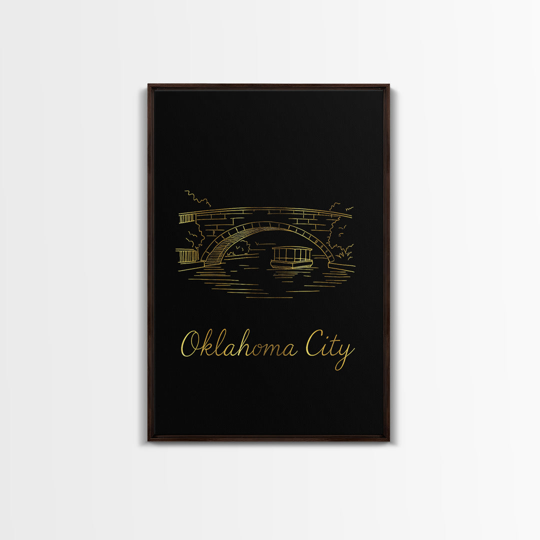 Oklahoma City Travel Poster, Framed Canvas Print, Black Gold Minimalist Art, Oklahoma City Art Print, Fine Art Print, Gift For Travelers