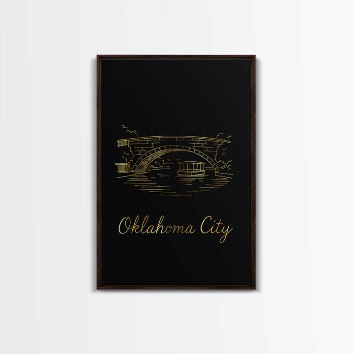 Oklahoma City Travel Poster, Framed Canvas Print, Black Gold Minimalist Art, Oklahoma City Art Print, Fine Art Print, Gift For Travelers