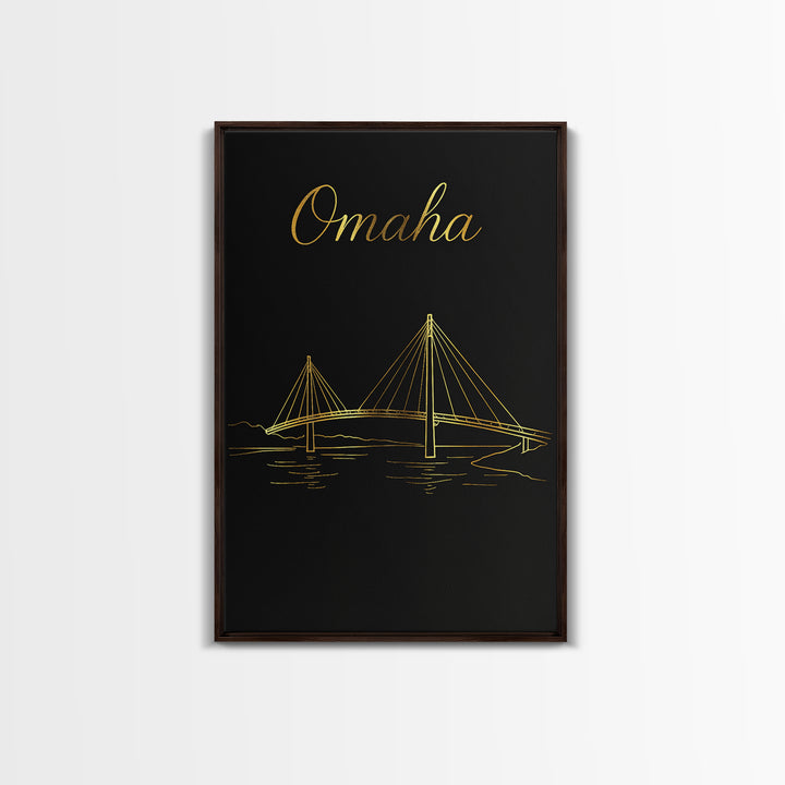 Omaha Nebraska Travel Poster, Canvas Print, Black Gold Minimalist Art, Omaha City Art, Eclectic Wall Decor, Wall Art, Wanderlust Decor