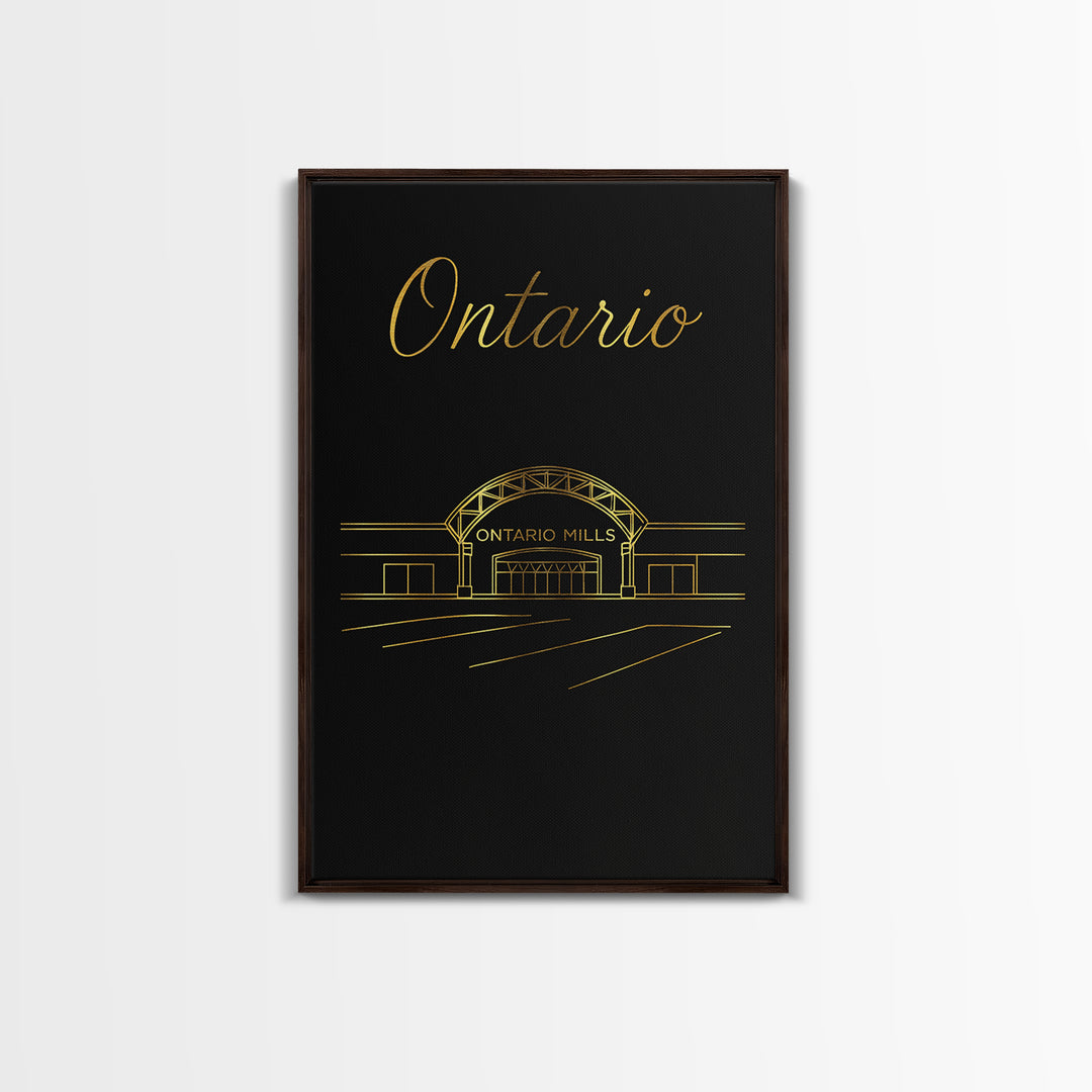 Ontario California Travel Poster, Framed Canvas Print, Dark Minimalist Wall Art, Ontario Poster Print, Travel Poster Art, Travel Wall Decor