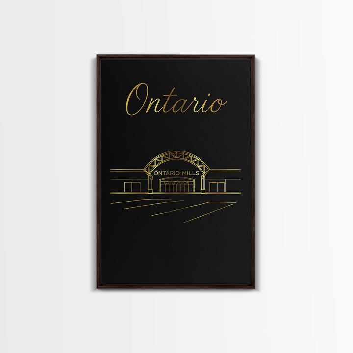 Ontario California Travel Poster, Framed Canvas Print, Dark Minimalist Wall Art, Ontario Poster Print, Travel Poster Art, Travel Wall Decor