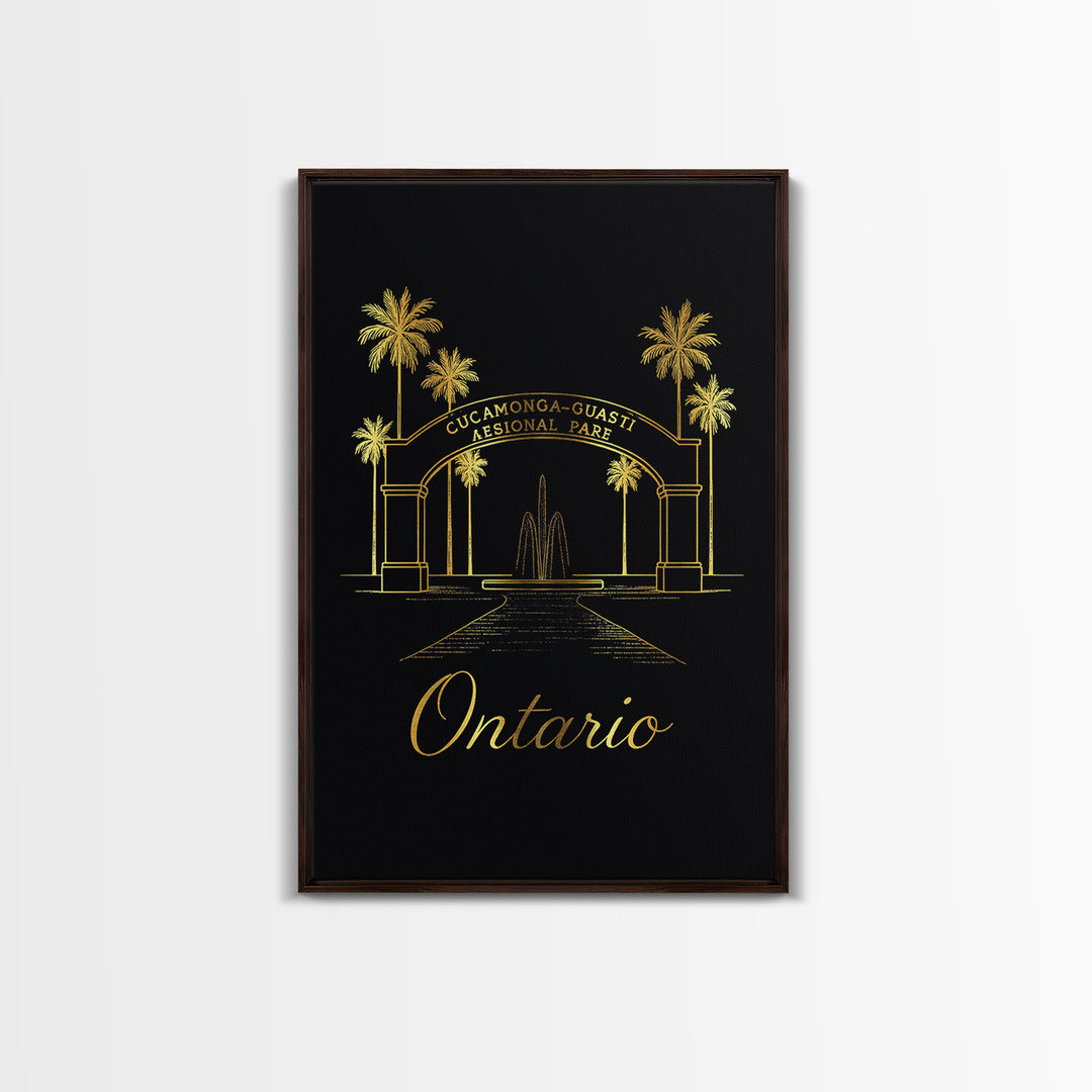 Ontario Travel Poster, Framed Canvas Print, Gold Outline Poster Art, Ontario Travel Art, Vintage City Art, Fine Art Print, Travel Gift