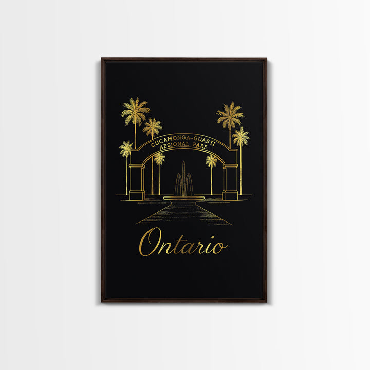 Ontario Travel Poster, Framed Canvas Print, Gold Outline Poster Art, Ontario Travel Art, Vintage City Art, Fine Art Print, Travel Gift